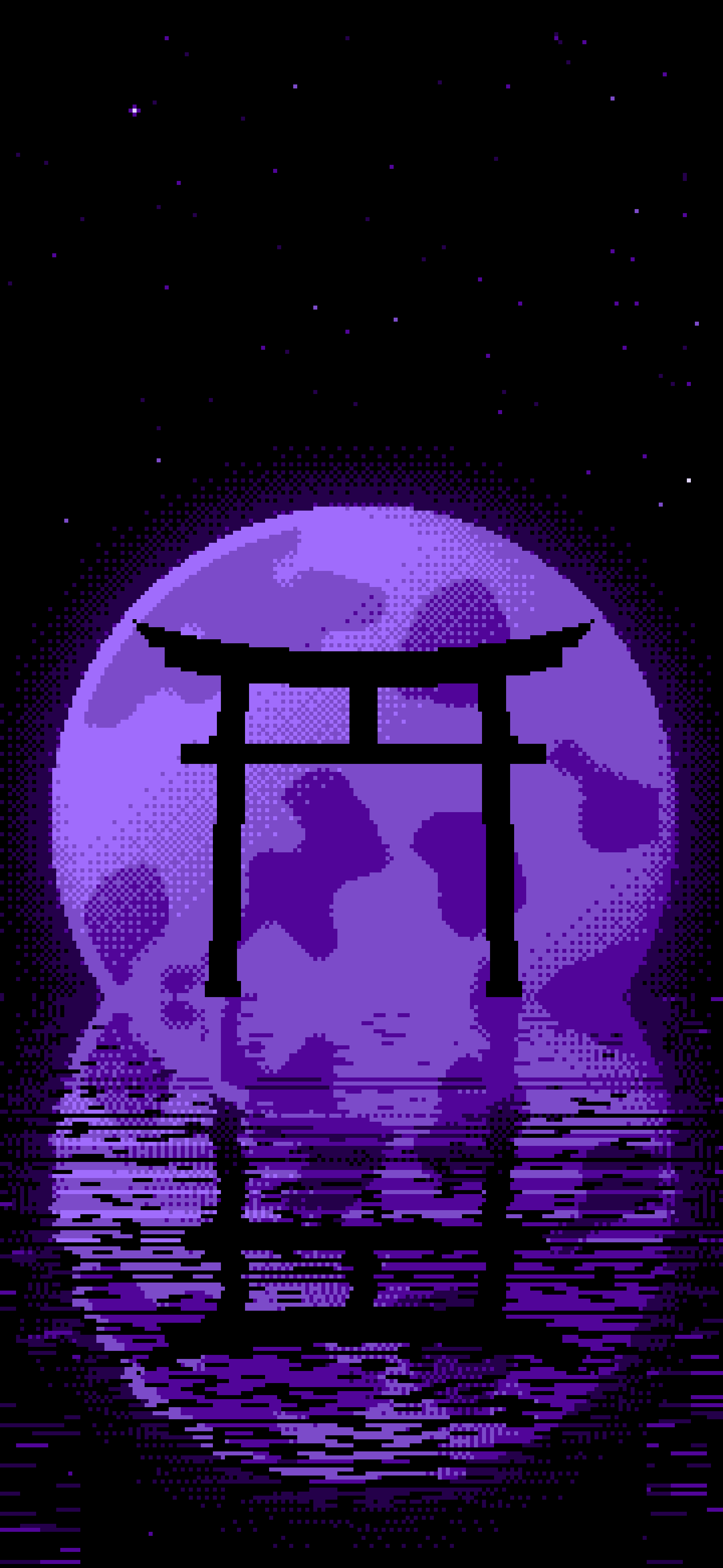 Purple Pixel Art Torii Gate and Moon wallpaper for iPhone and Android