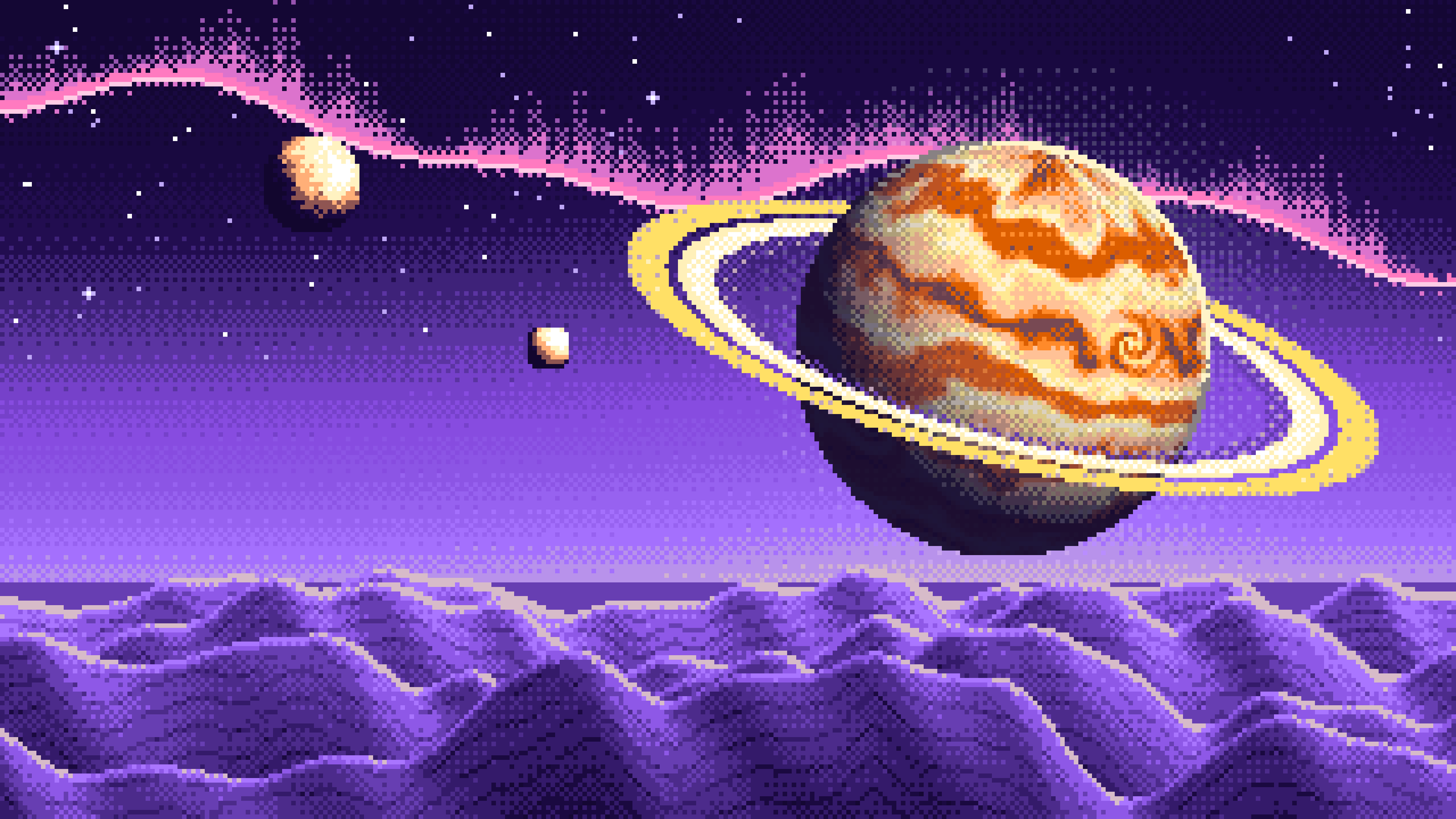Purple Pixel Art Trippy Planet desktop wallpaper in 4K