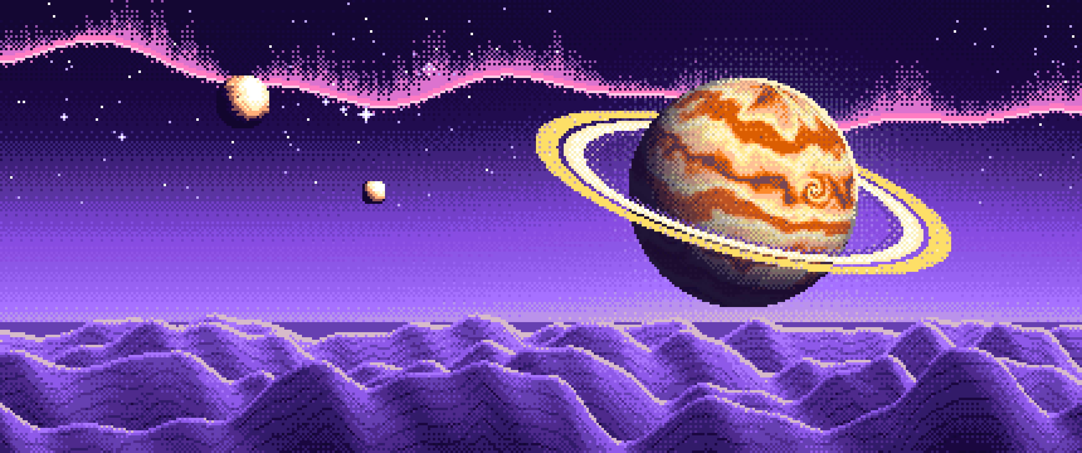 Purple Pixel Art Trippy Planet ultrawide wallpaper, 3440 × 1440