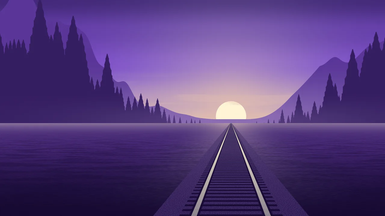 Purple Railway Tracks at Sunset desktop wallpaper in 4K