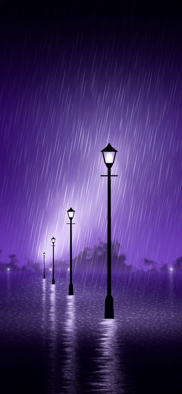 Purple Rainy Street Lamp wallpaper for iPhone and Android