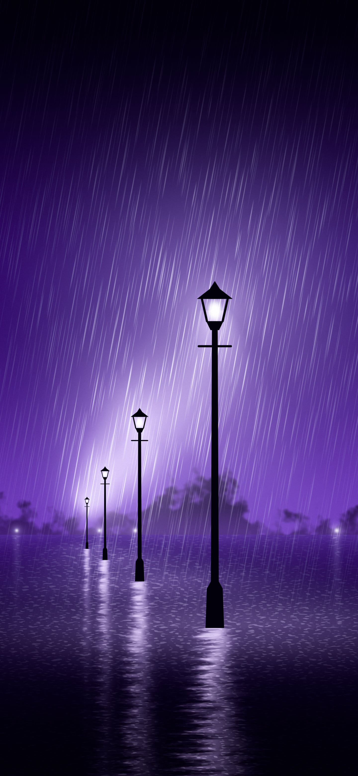 Purple Rainy Street Lamp wallpaper for iPhone and Android
