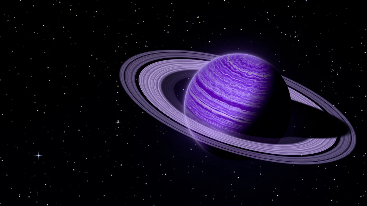 Purple Ringed Saturn desktop wallpaper in 4K