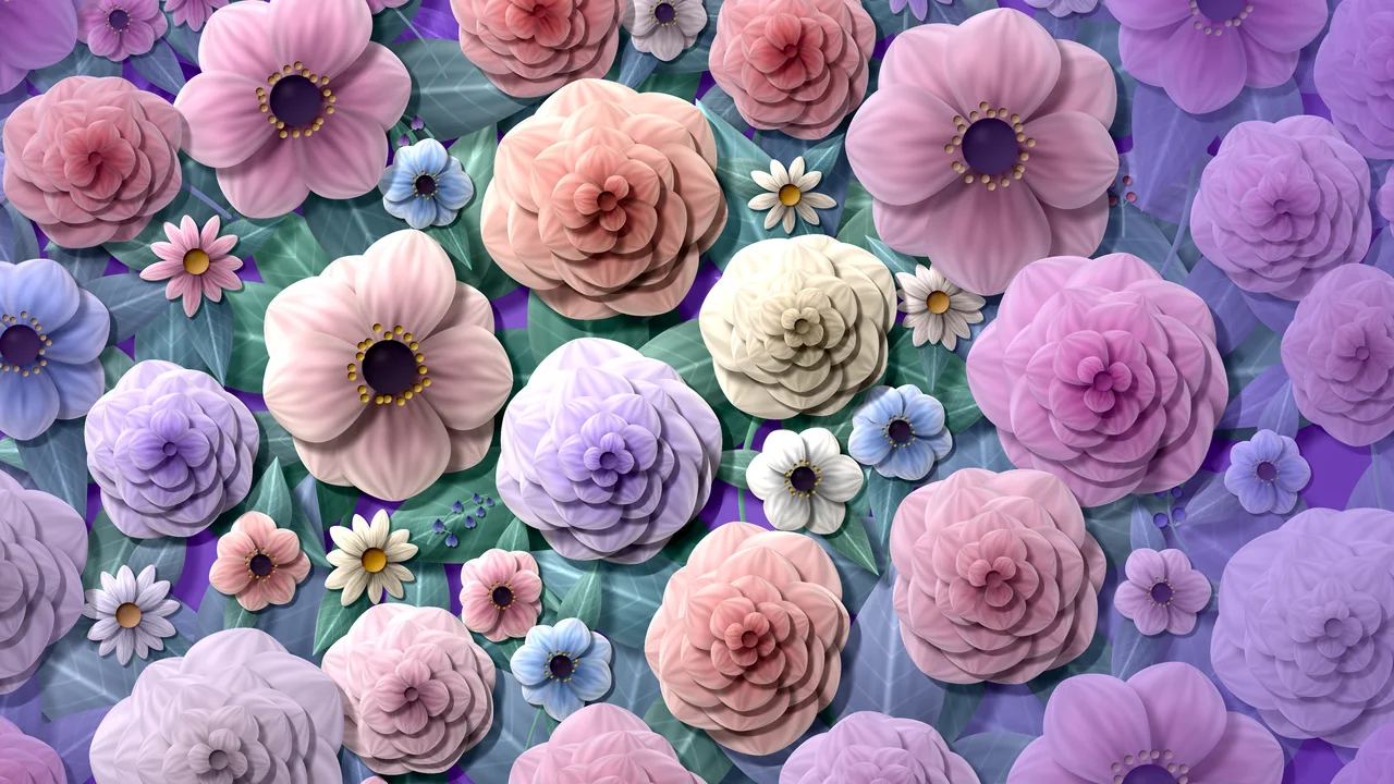 Purple Rose and Peony Floral Pattern desktop wallpaper in 4K