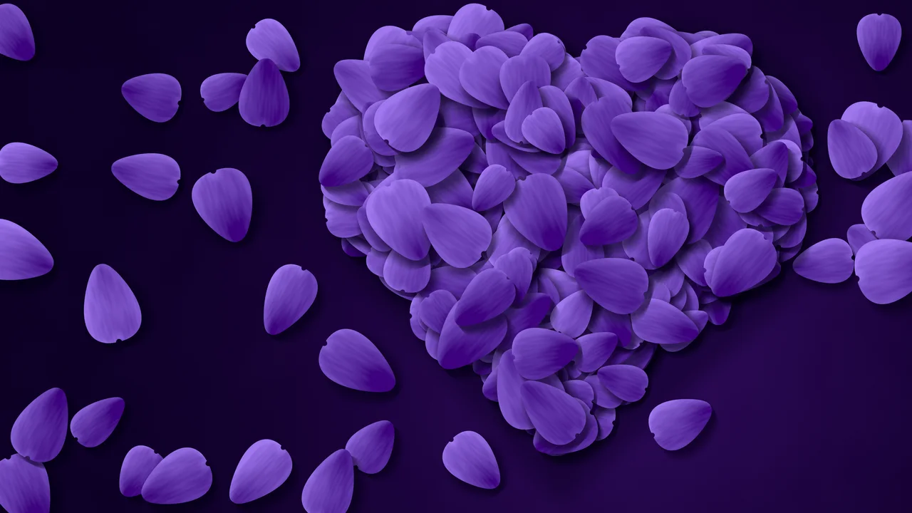 Purple Rose Petal Heart desktop wallpaper in 4K