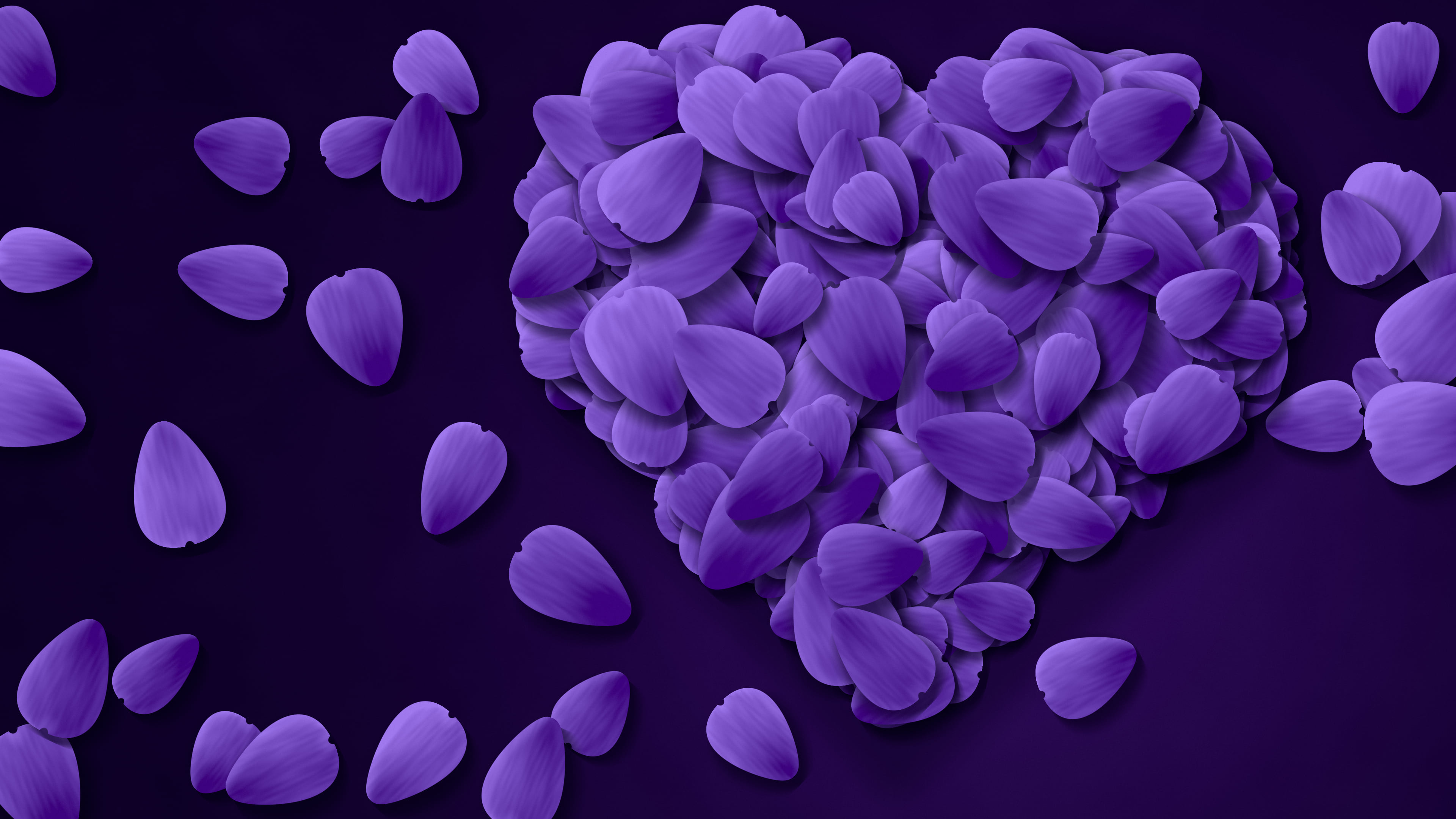 Purple Rose Petal Heart desktop wallpaper in 4K
