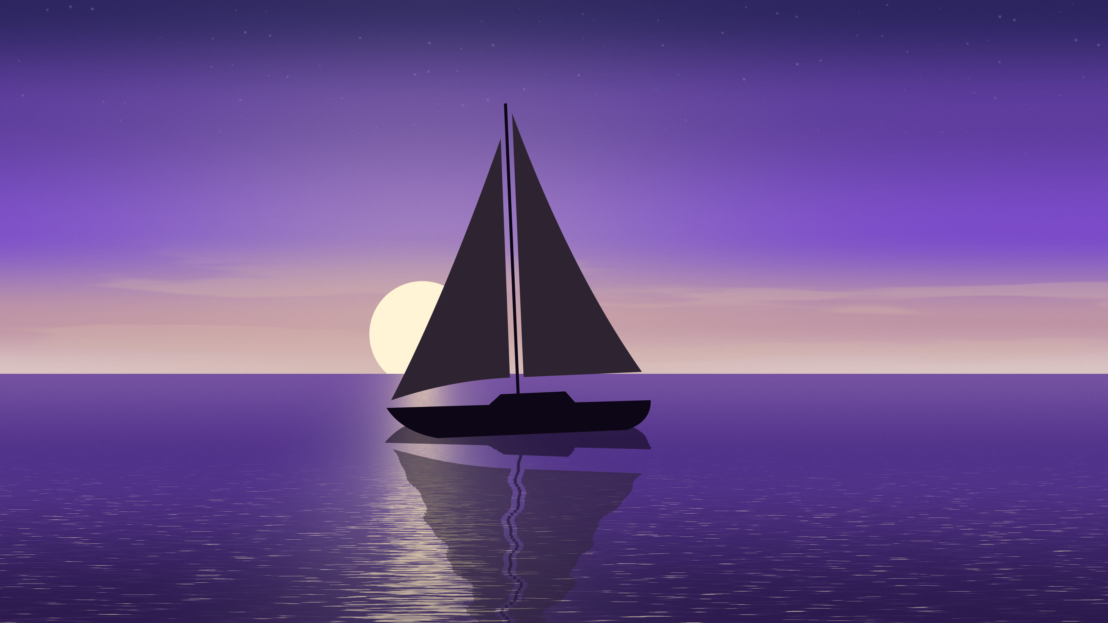 Purple Sailboat Sunset desktop wallpaper in 4K