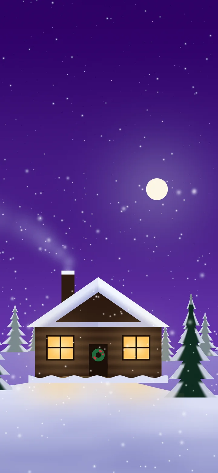 Purple Snowy Christmas Cabin wallpaper for iPhone and Android
