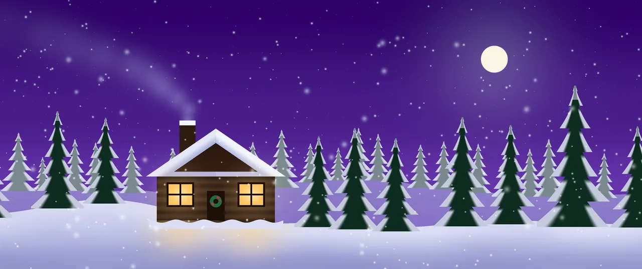 Purple Snowy Christmas Cabin ultrawide wallpaper, 3440 × 1440