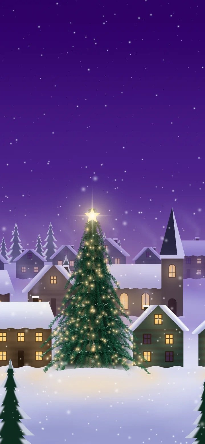 Purple Snowy Christmas Village wallpaper for iPhone and Android