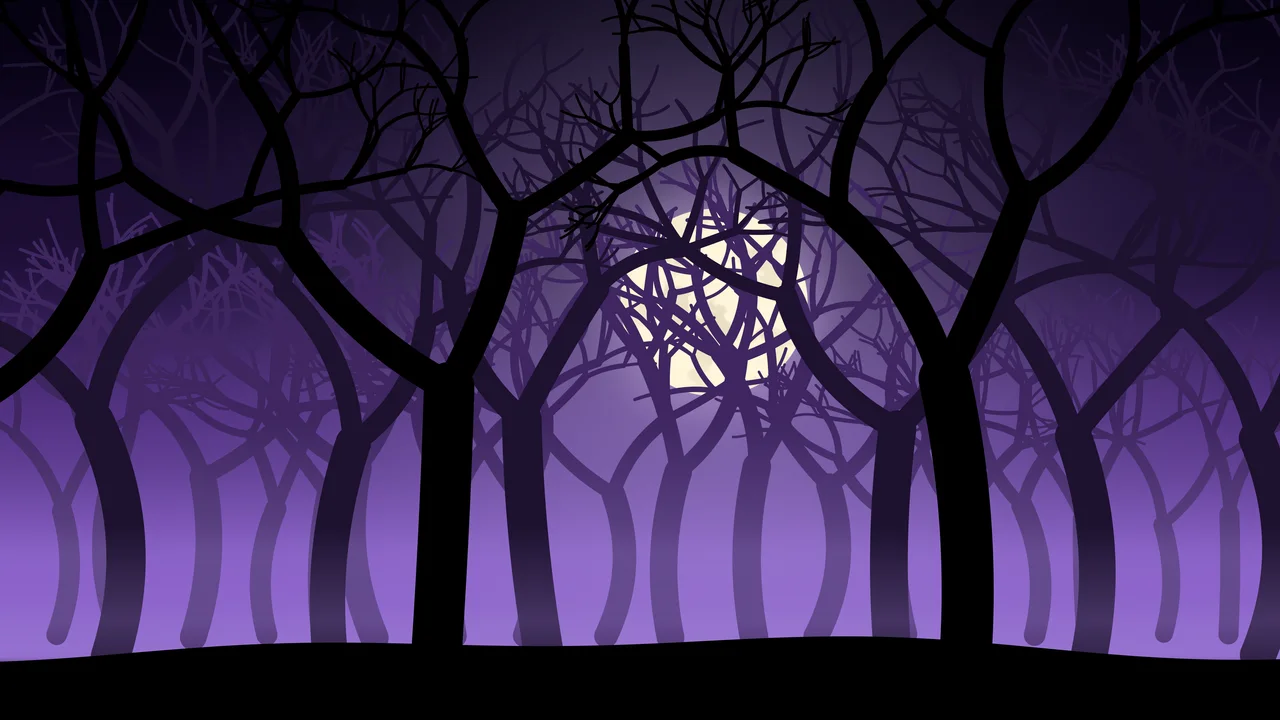 Purple Spooky Forest desktop wallpaper in 4K