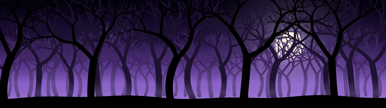 Purple Spooky Forest dual monitor wallpaper, 7680 × 2160