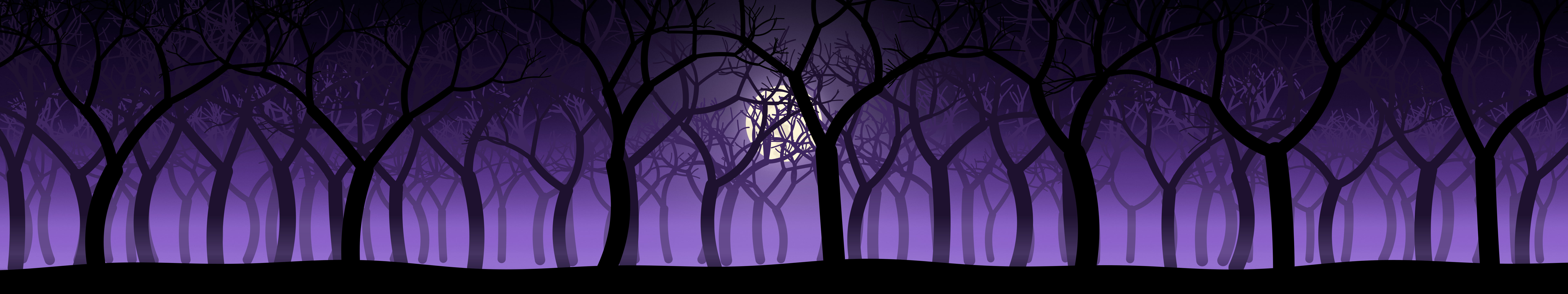 Purple Spooky Forest triple monitor wallpaper, 7680 × 1440