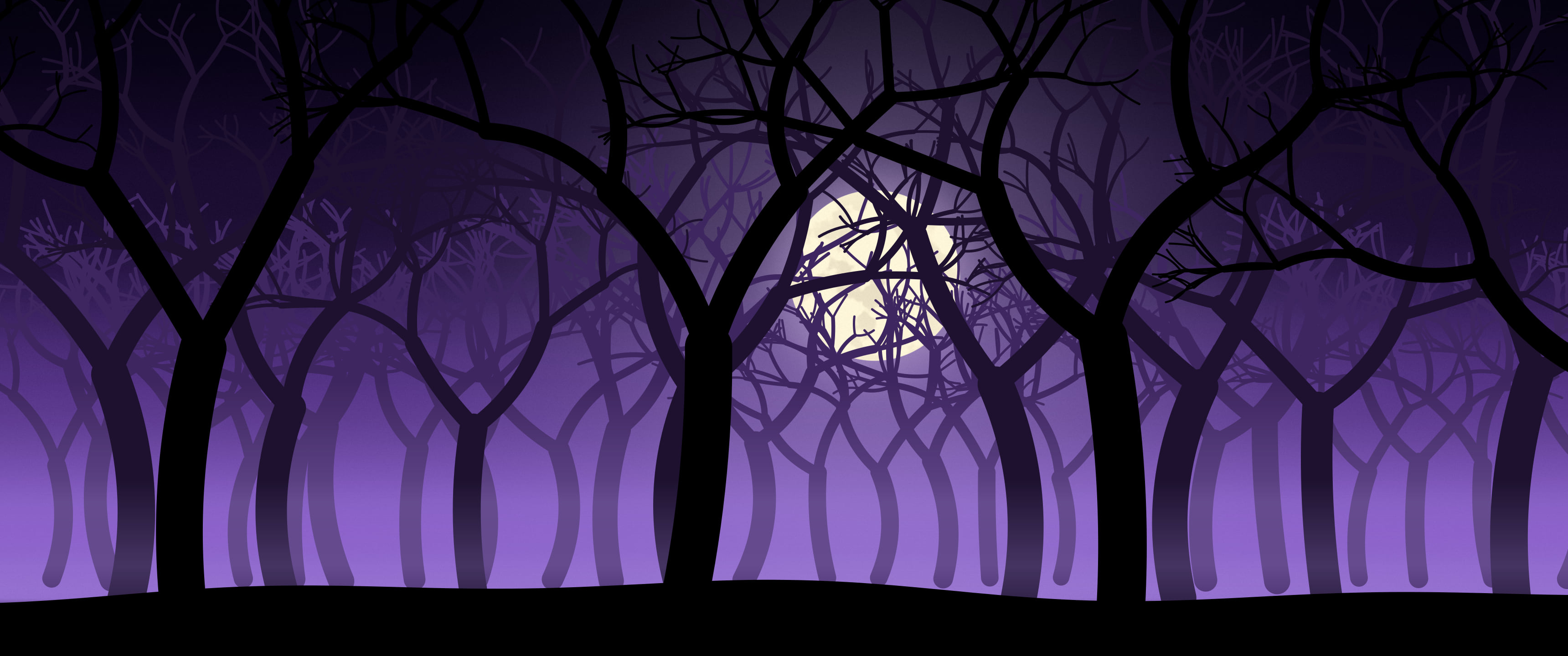 Purple Spooky Forest ultrawide wallpaper, 3440 × 1440