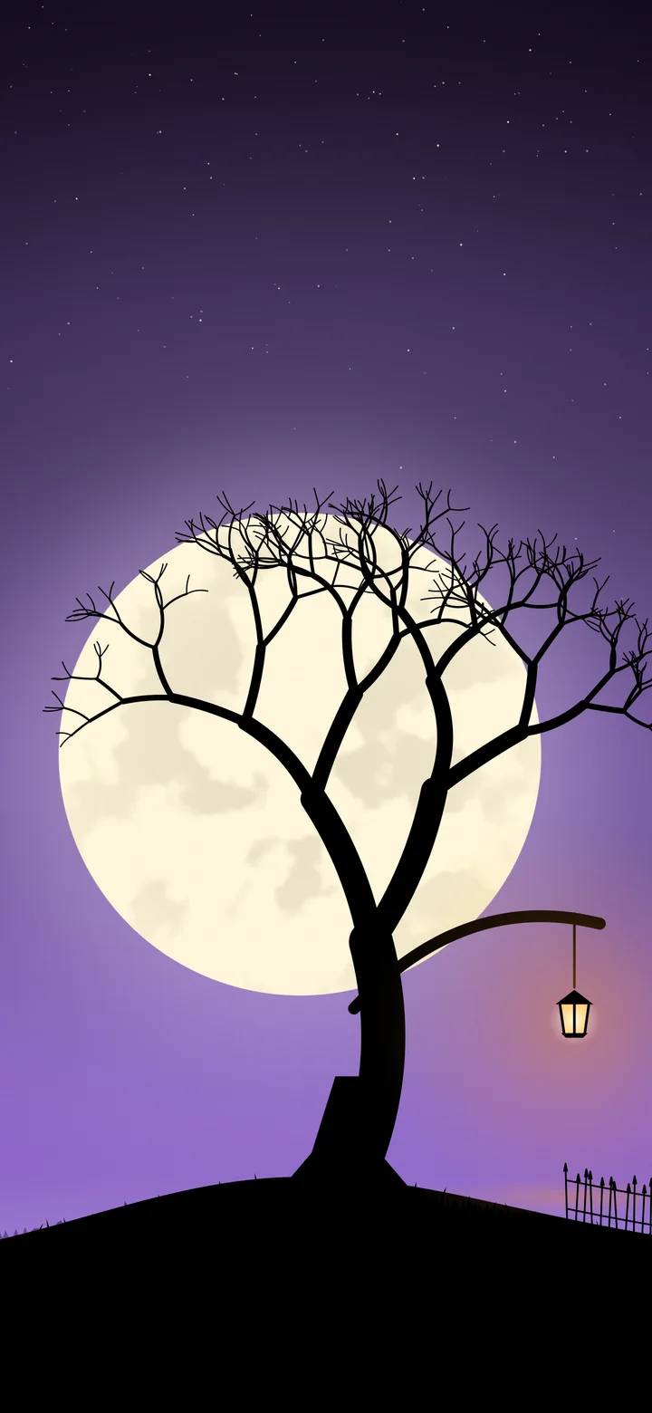 Purple Spooky Tree and Moon wallpaper for iPhone and Android