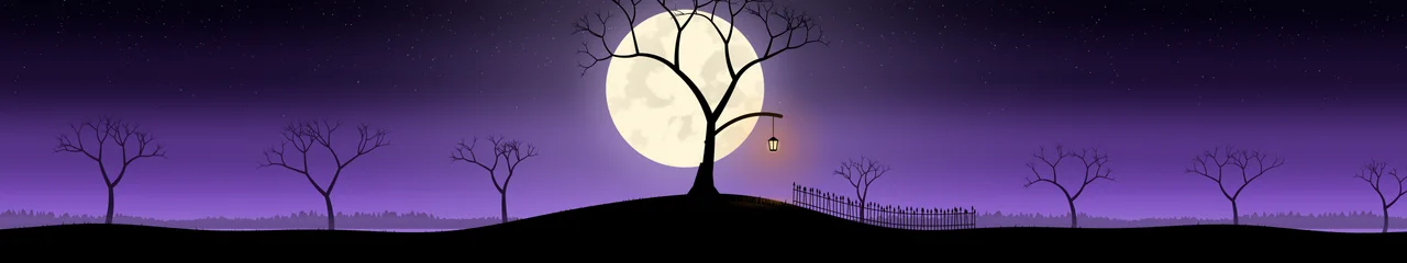 Purple Spooky Tree and Moon triple monitor wallpaper, 7680 × 1440