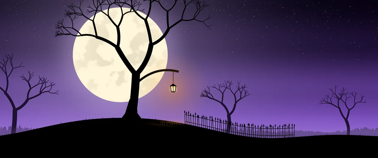 Purple Spooky Tree and Moon ultrawide wallpaper, 3440 × 1440
