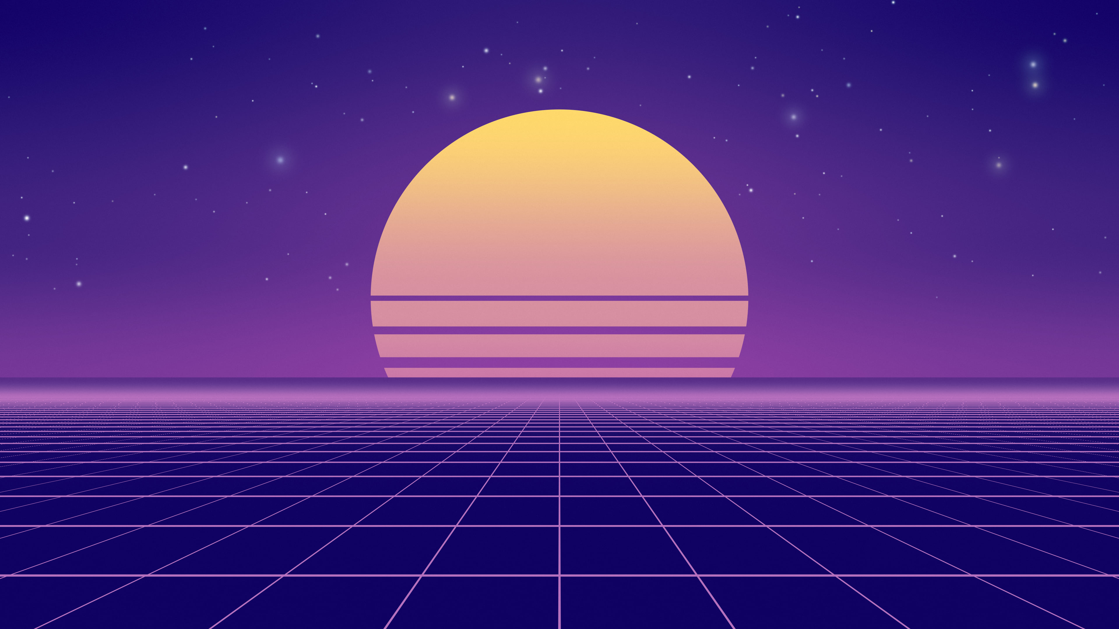 Purple Synthwave Grid Sunset desktop wallpaper in 4K