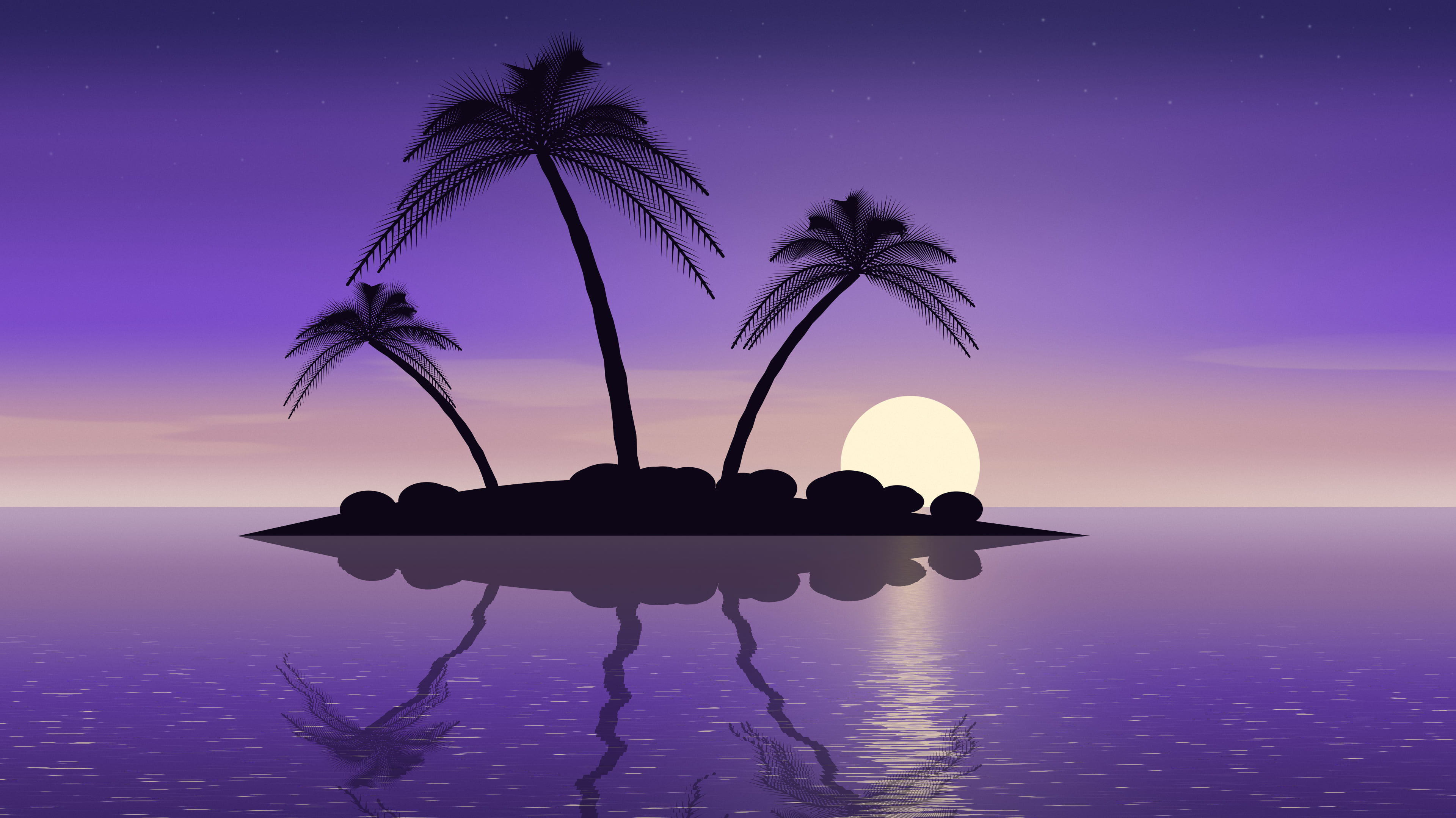 Purple Tropical Island Sunset desktop wallpaper in 4K