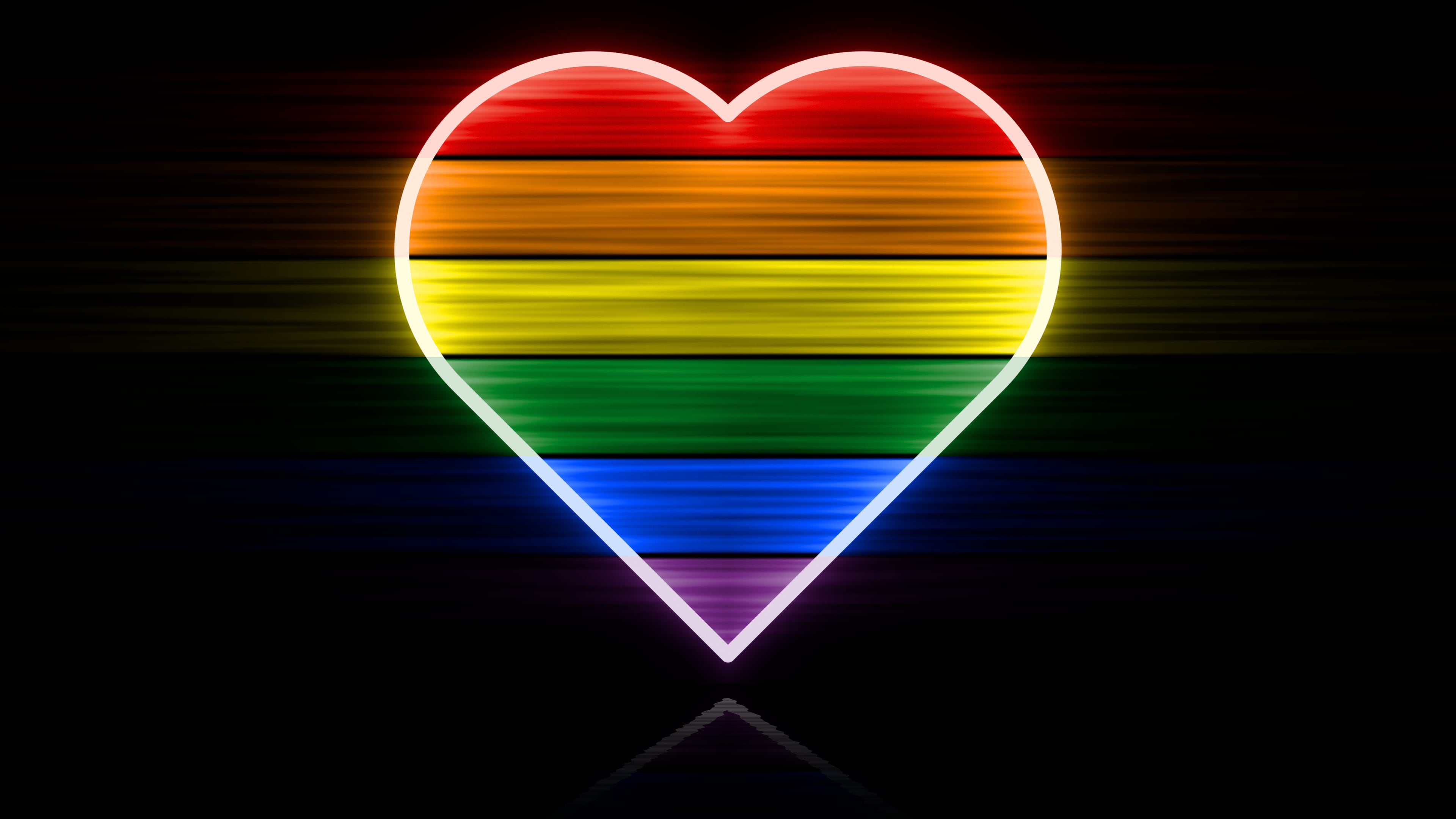 Rainbow Neon Heart Pride Flag desktop wallpaper in 4K