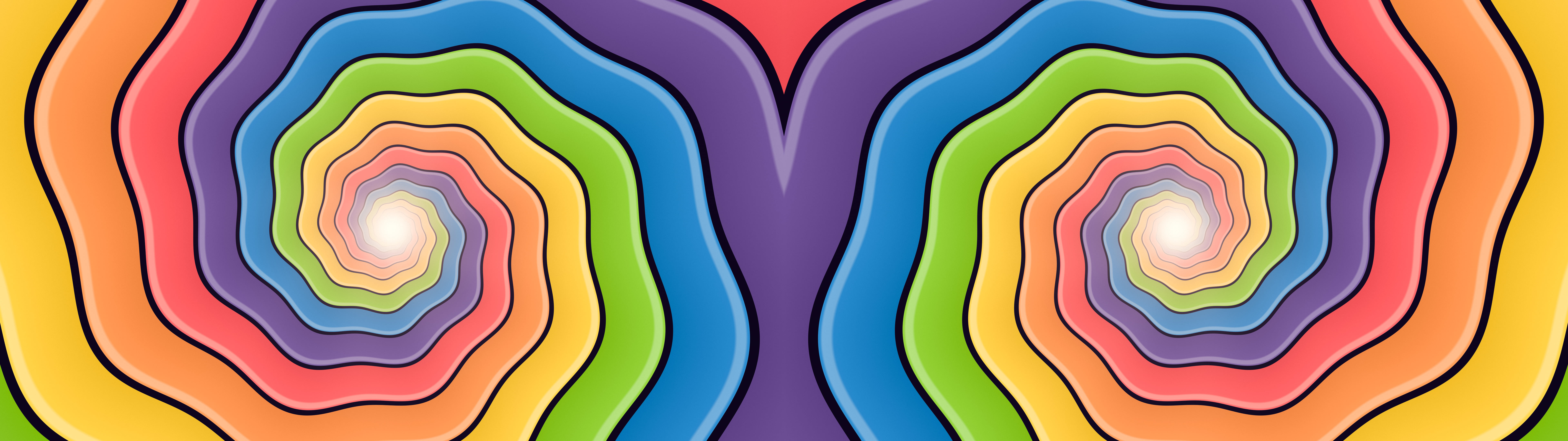 Rainbow Trippy Spiral Tunnel dual monitor wallpaper, 7680 × 2160