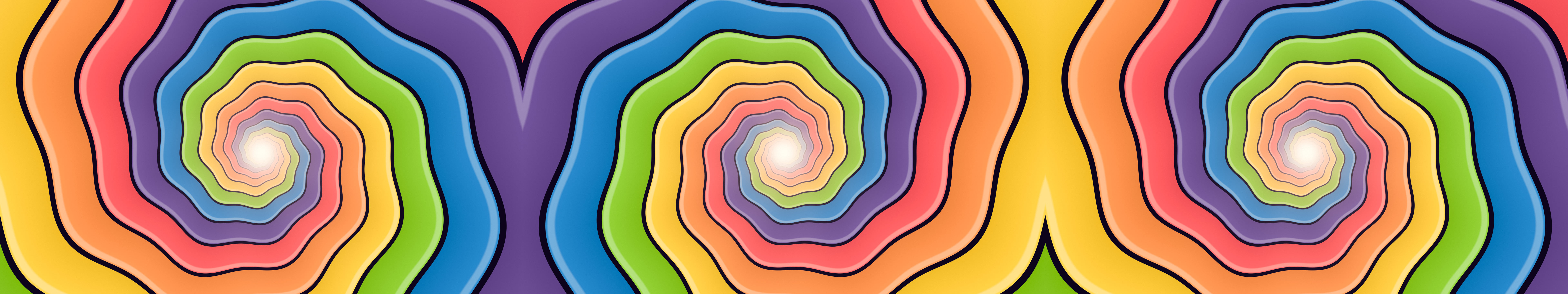 Rainbow Trippy Spiral Tunnel triple monitor wallpaper, 7680 × 1440
