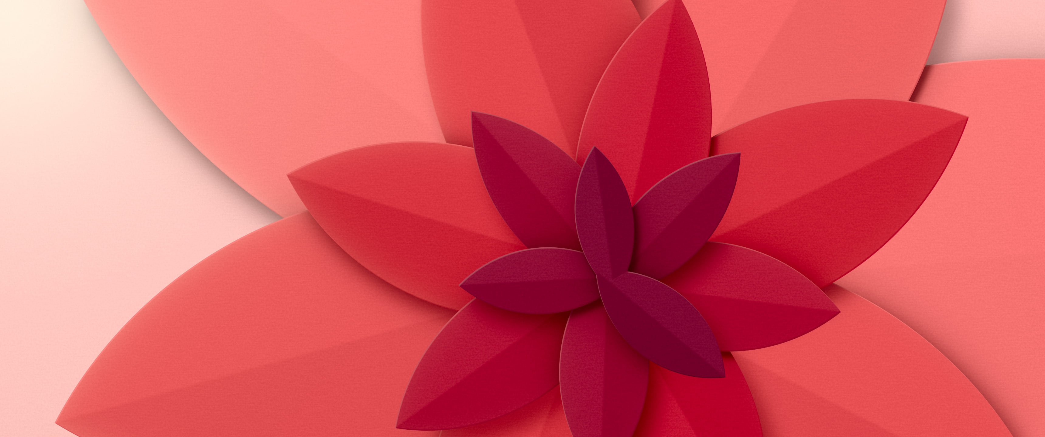 Red 3D Paper Cut Abstract Petals ultrawide wallpaper, 3440 × 1440