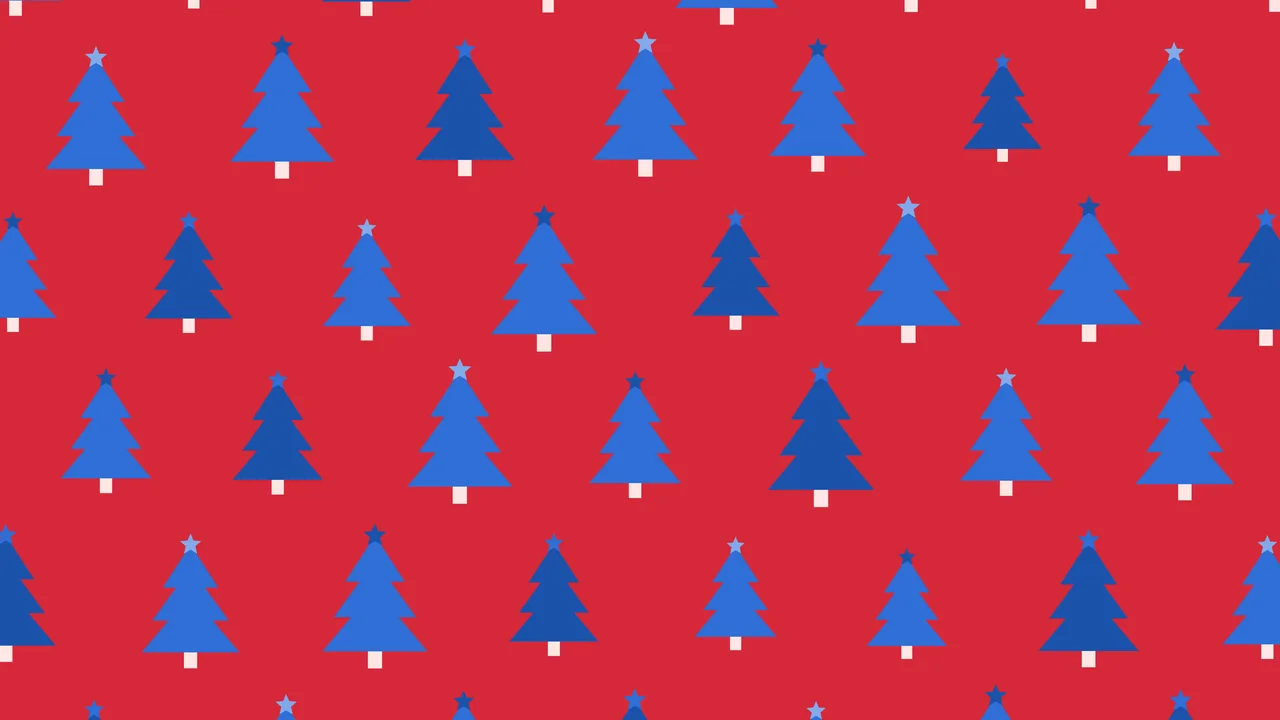 Red and Blue Christmas Tree Pattern desktop wallpaper in 4K