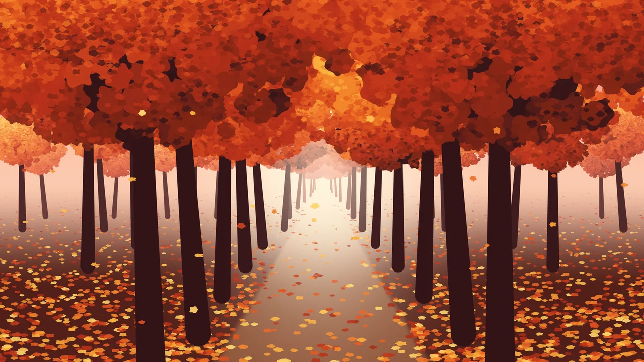 Red Autumn Path desktop wallpaper in 4K