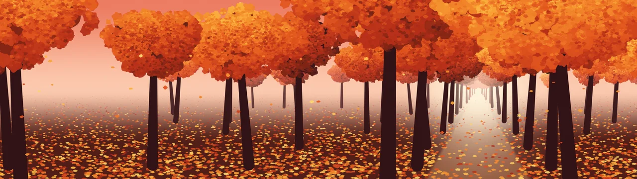 Red Autumn Path dual monitor wallpaper, 7680 × 2160