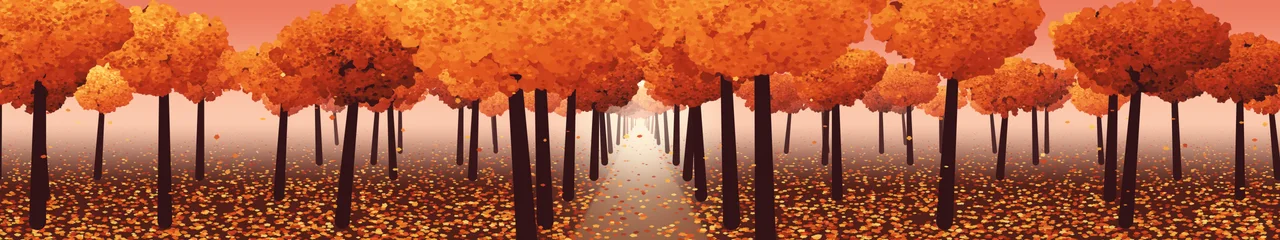 Red Autumn Path triple monitor wallpaper, 7680 × 1440