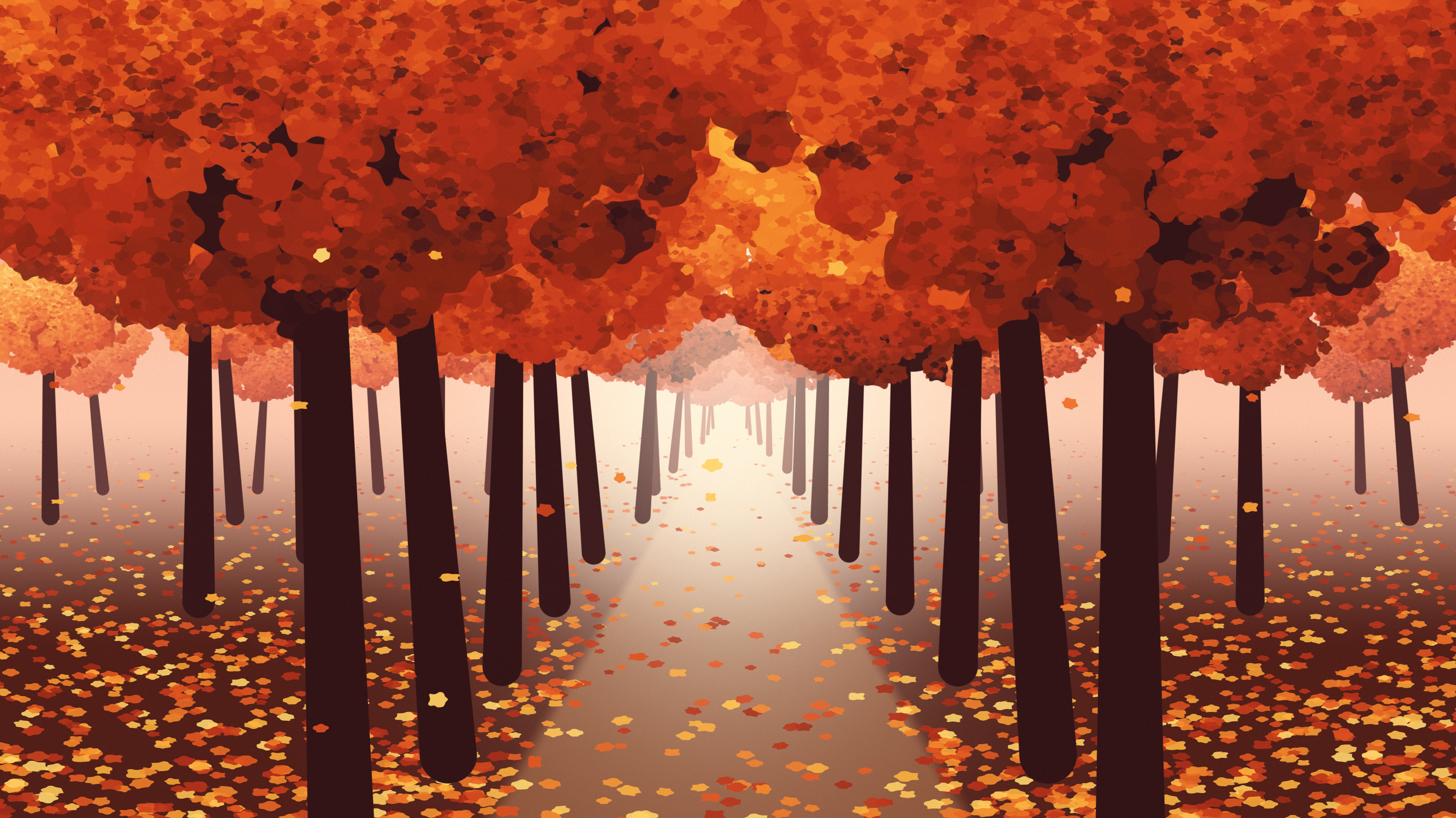 Red Autumn Path desktop wallpaper in 4K