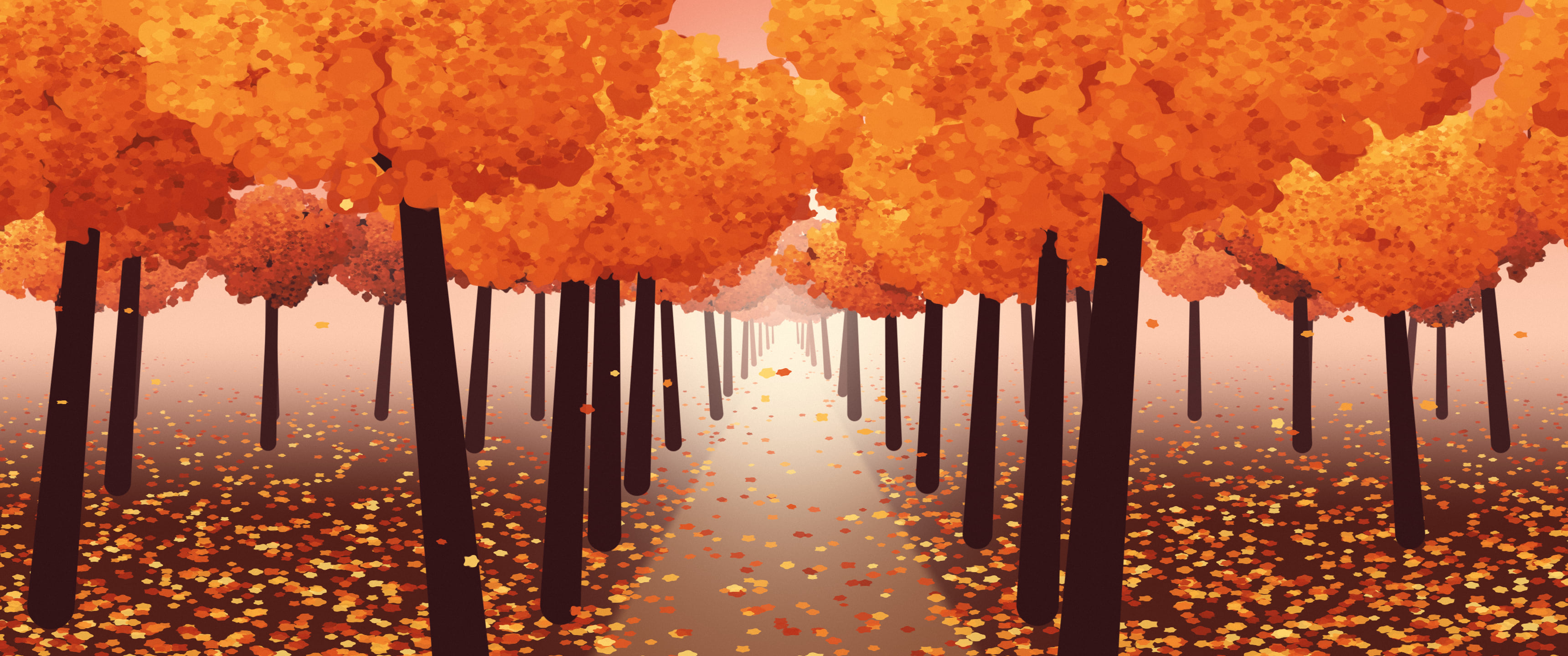 Red Autumn Path ultrawide wallpaper, 3440 × 1440