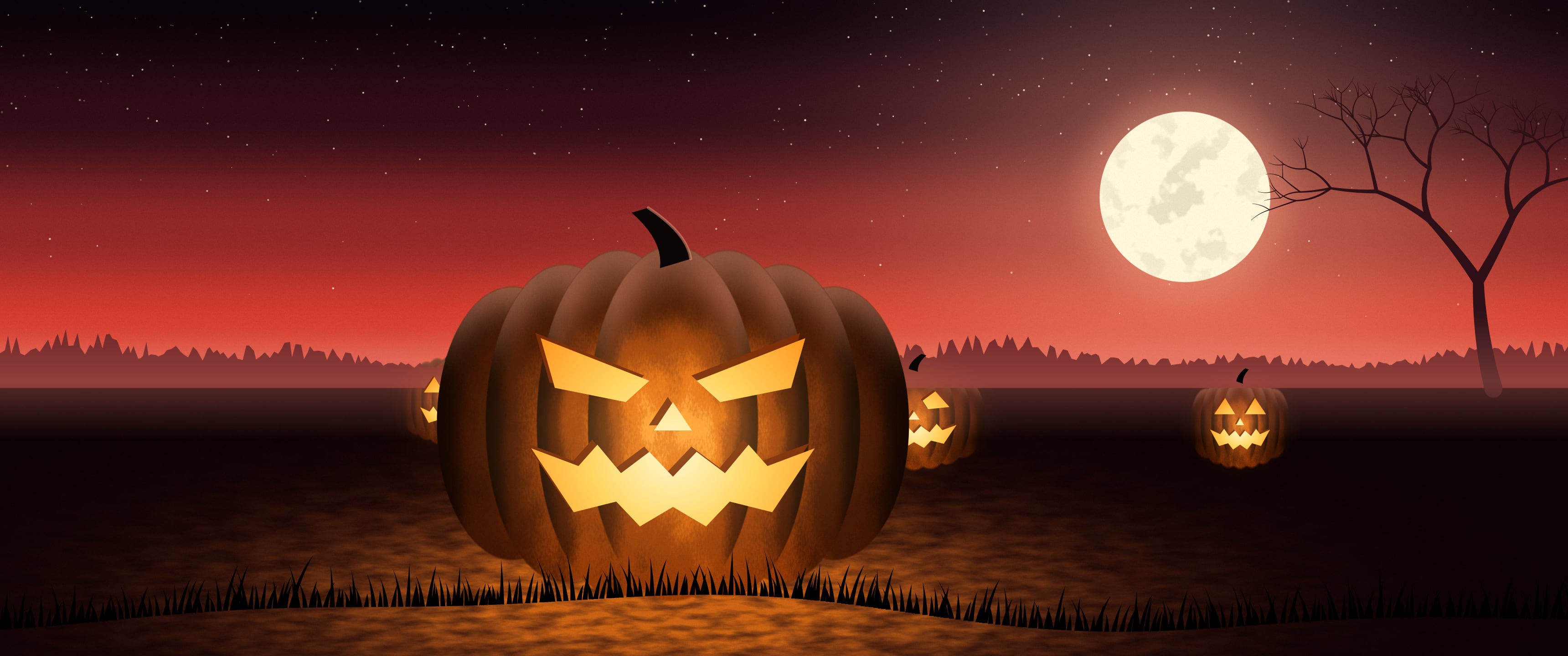 Red Carved Jack O Lantern ultrawide wallpaper, 3440 × 1440