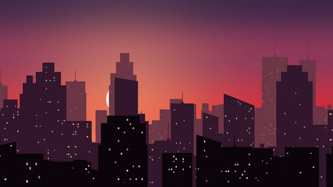 Red City Skyline Sunset desktop wallpaper in 4K
