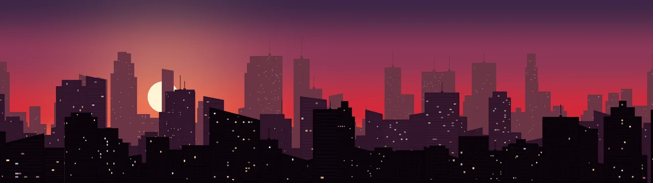 Red City Skyline Sunset dual monitor wallpaper, 7680 × 2160