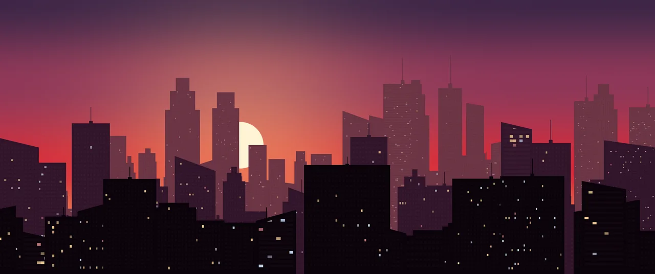 Red City Skyline Sunset ultrawide wallpaper, 3440 × 1440