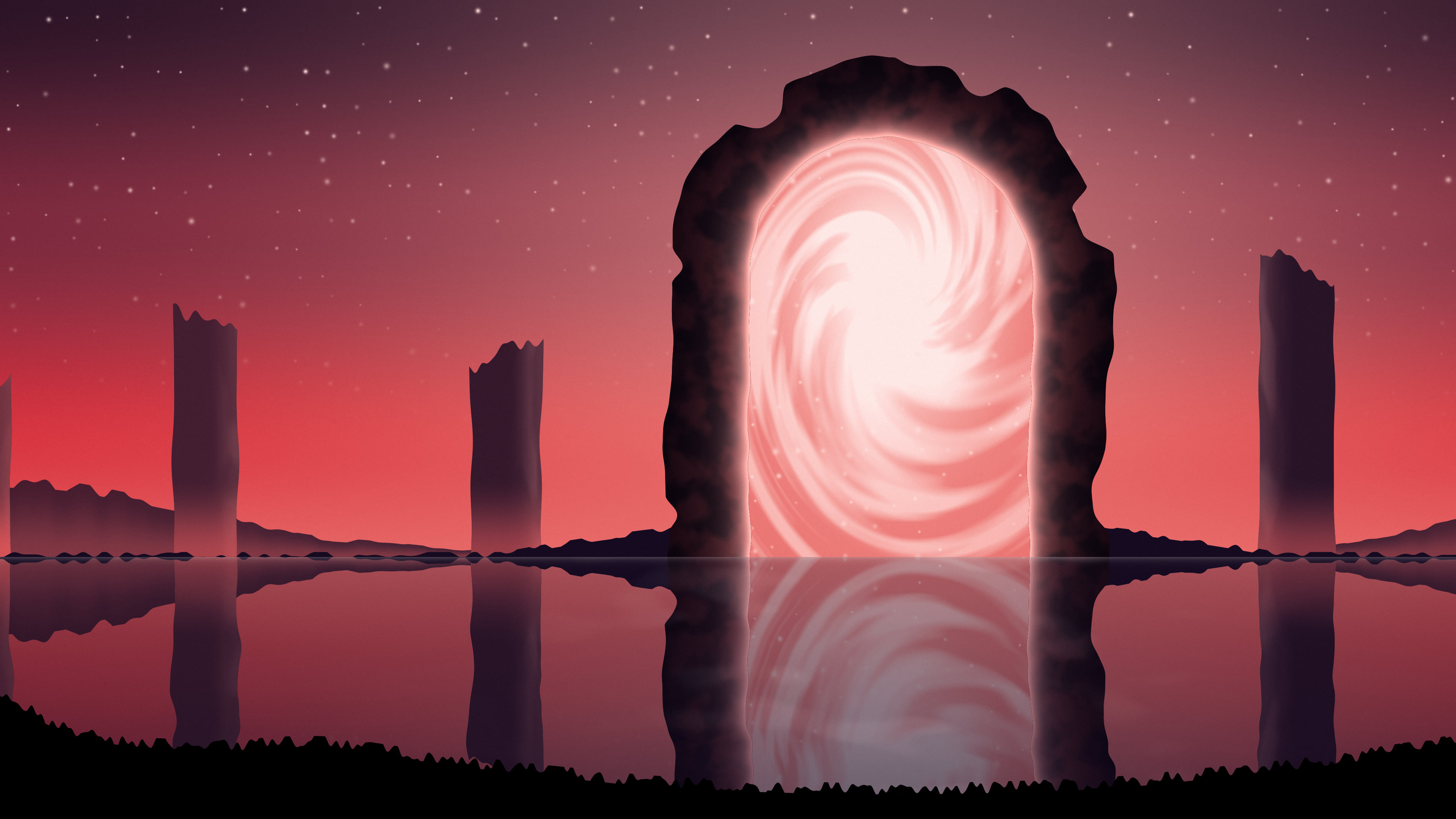 Red Fantasy Stone Portal desktop wallpaper in 4K