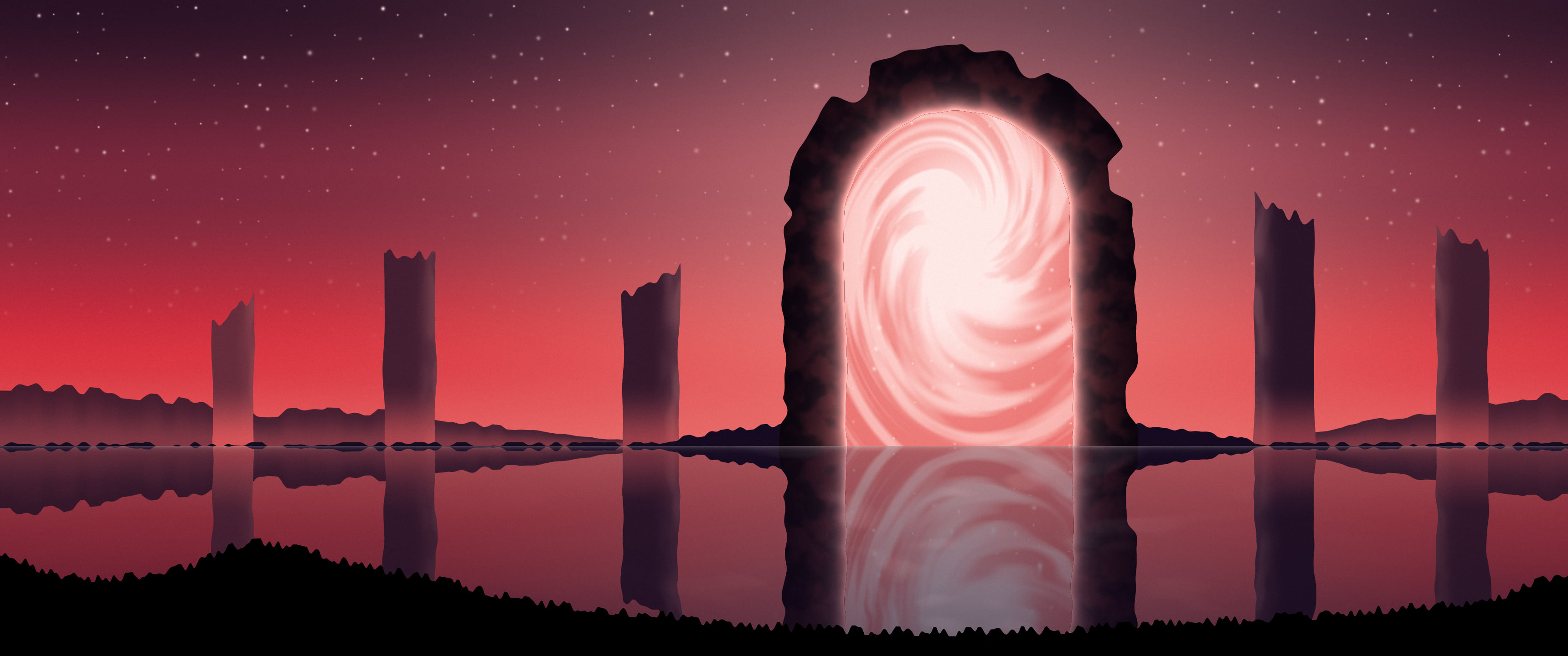 Red Fantasy Stone Portal ultrawide wallpaper, 3440 × 1440