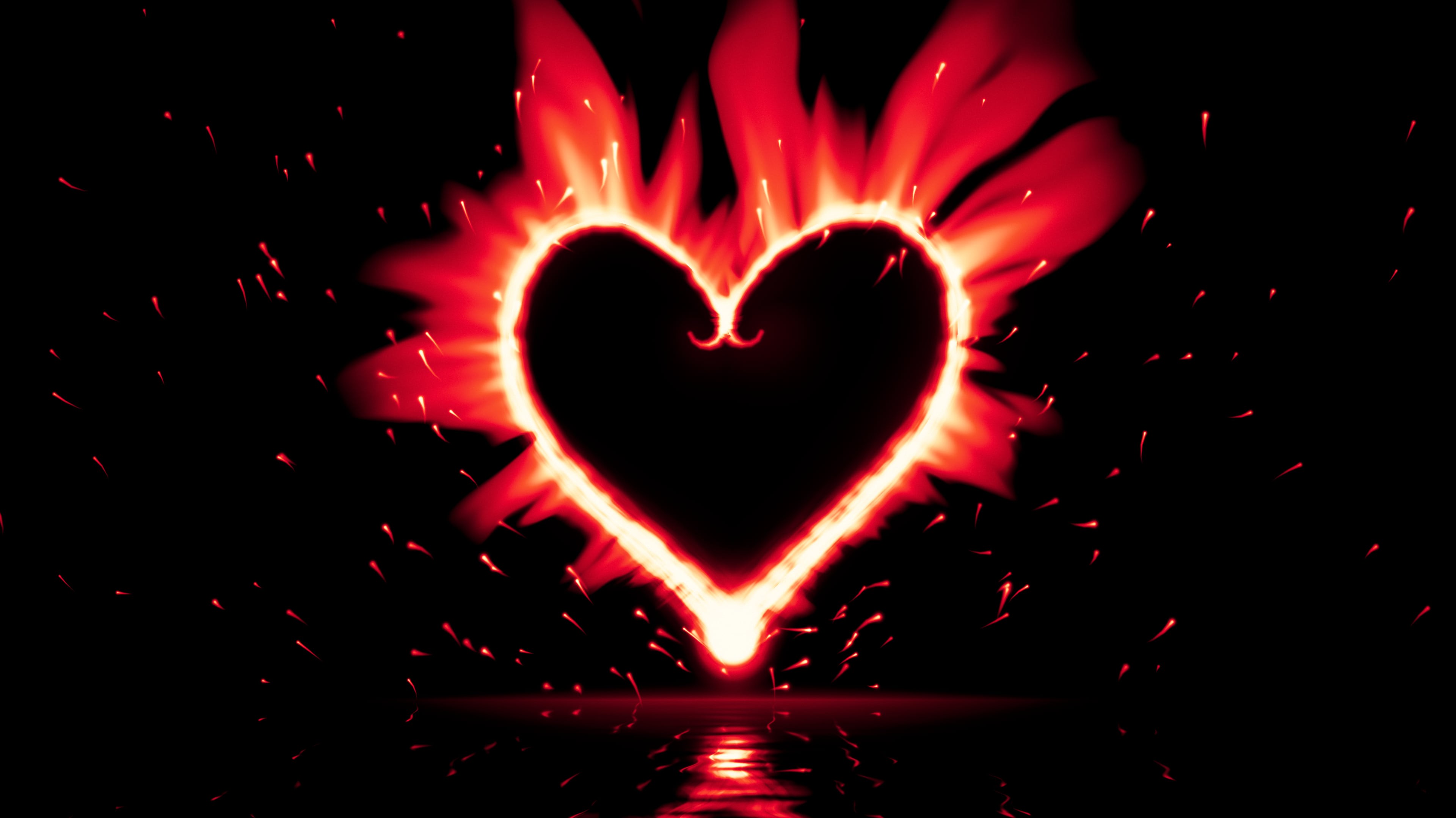Red Fire Heart desktop wallpaper in 4K