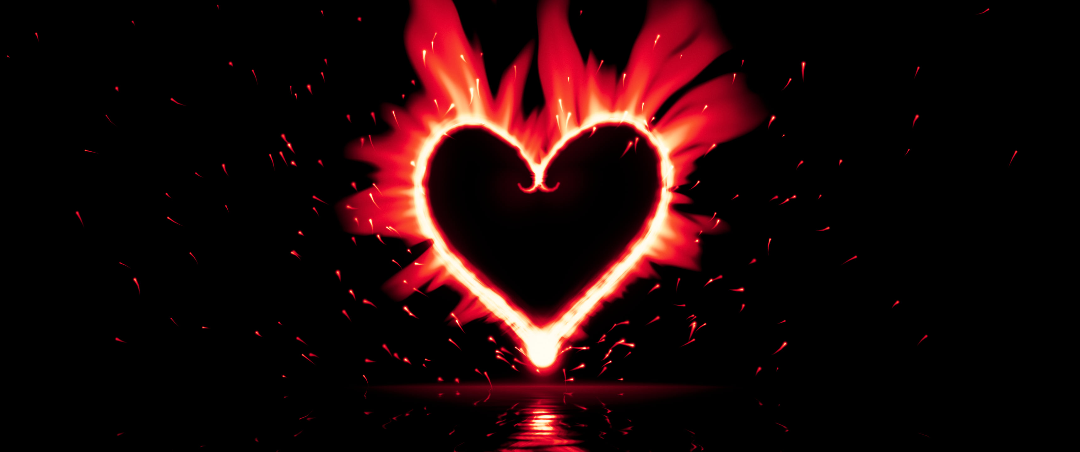 Red Fire Heart ultrawide wallpaper, 3440 × 1440