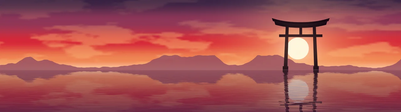 Red Japanese Torii Gate Sunset dual monitor wallpaper, 7680 × 2160
