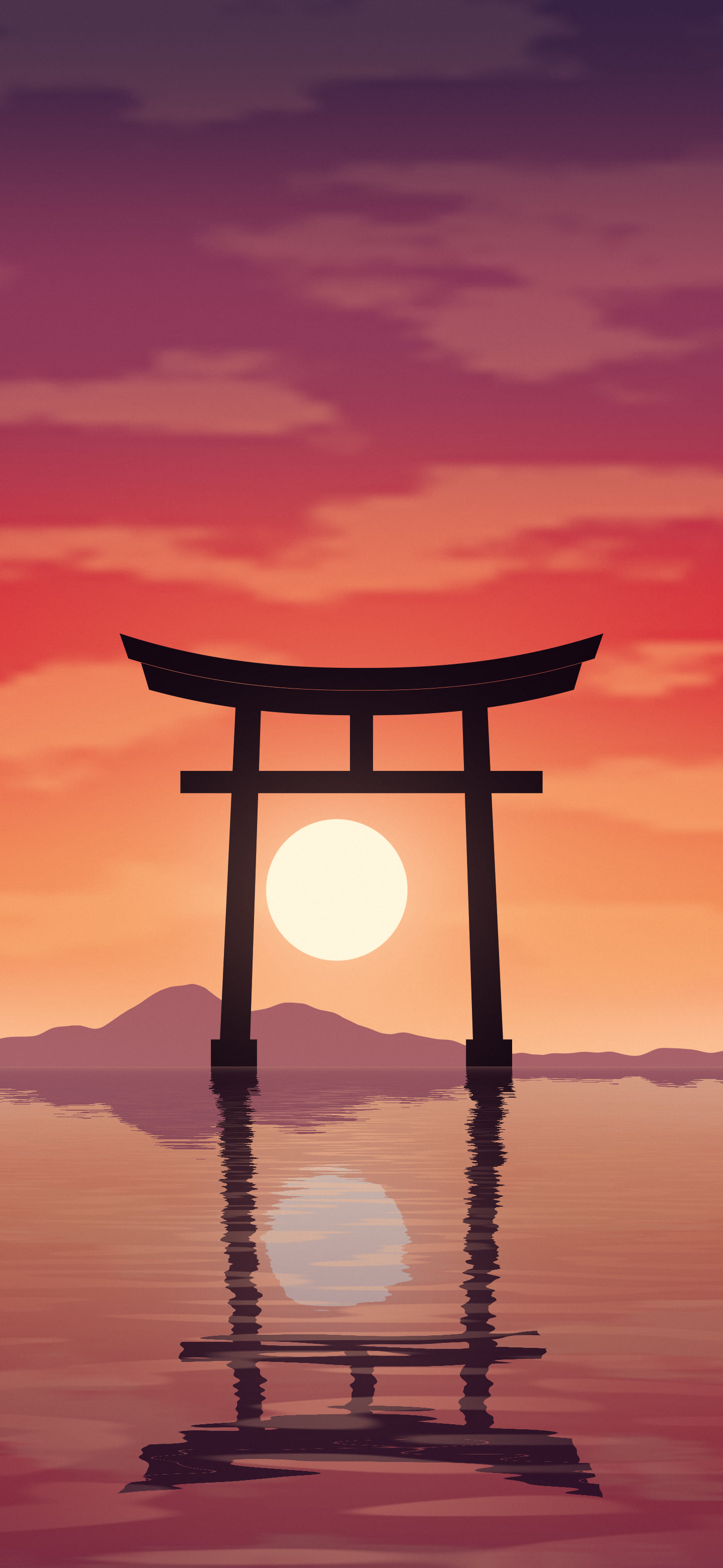 Red Japanese Torii Gate Sunset wallpaper for iPhone and Android