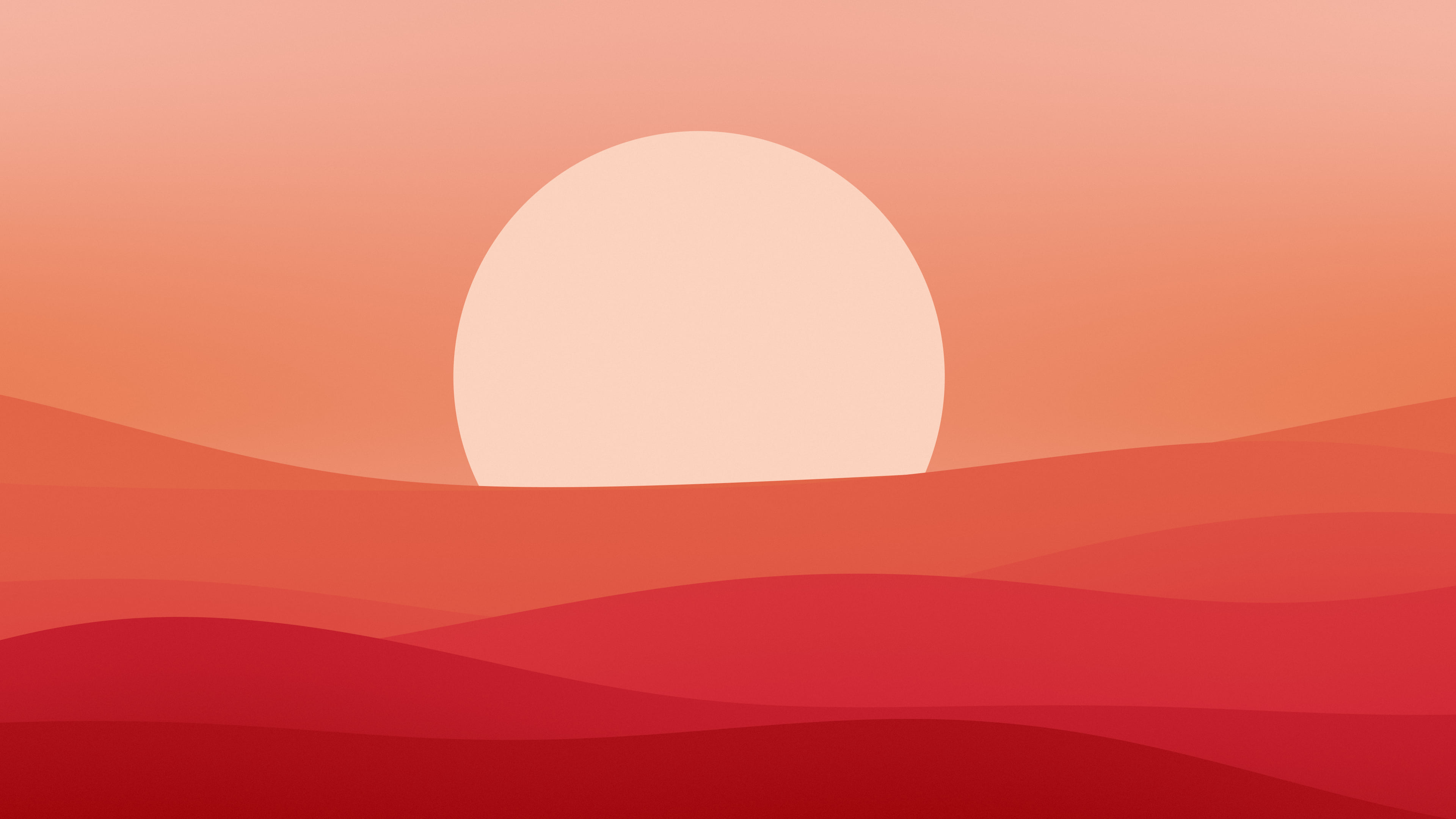 Red Minimalist Sunset Hills desktop wallpaper in 4K