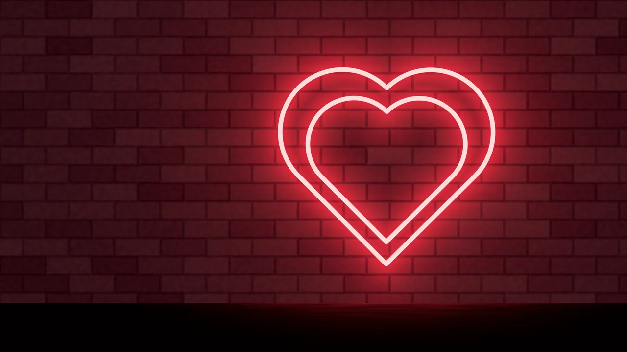 Red Neon Heart desktop wallpaper in 4K