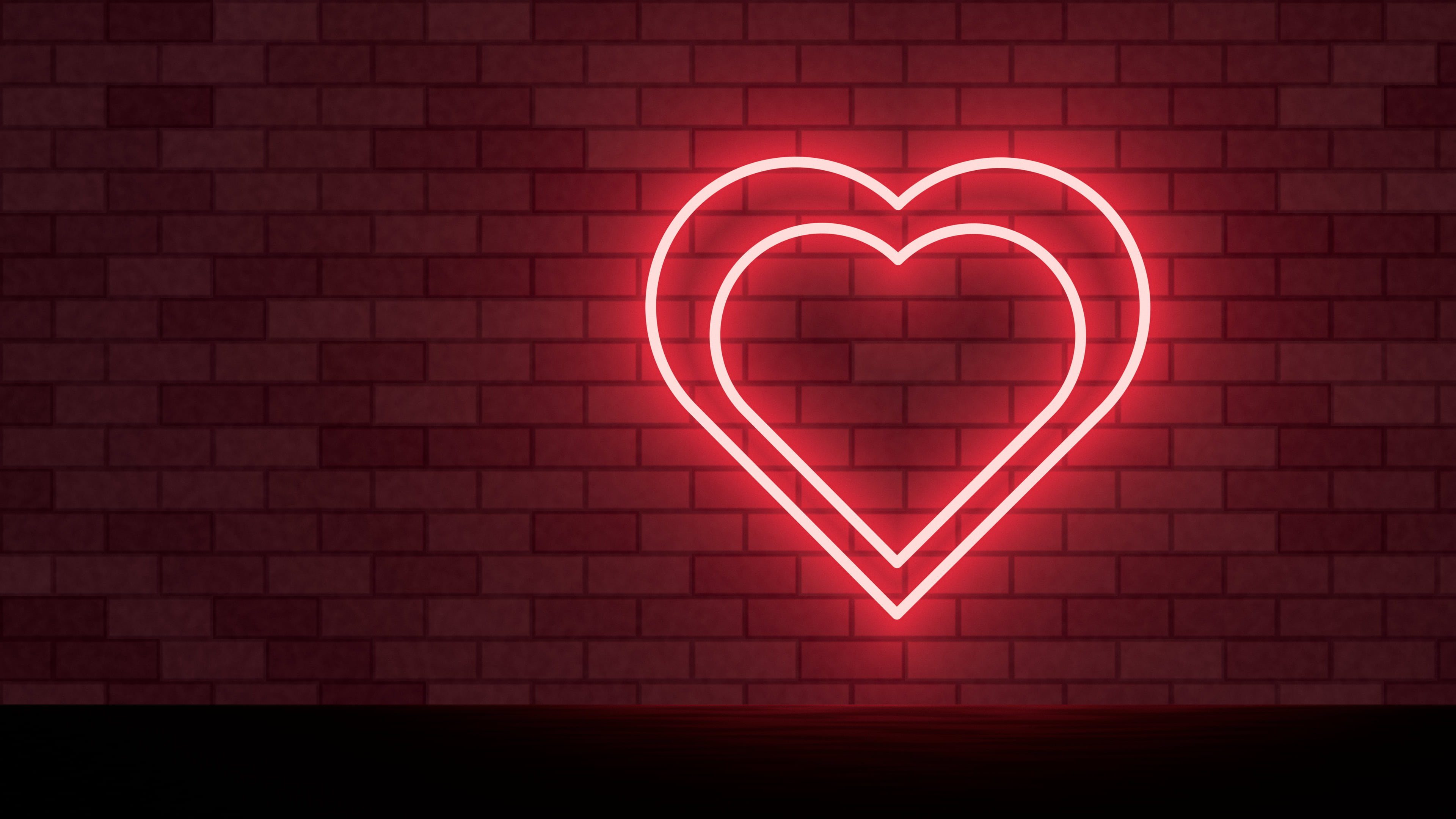 Red Neon Heart desktop wallpaper in 4K