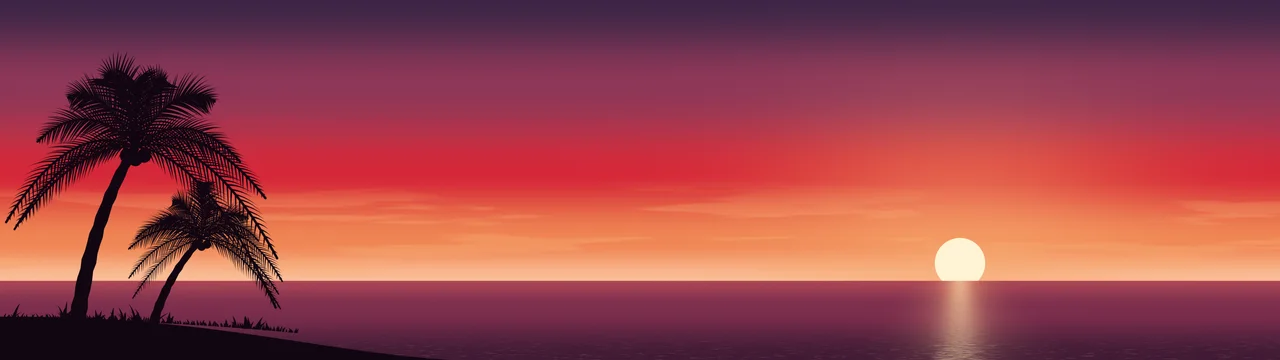 Red Palm Tree Sunset dual monitor wallpaper, 7680 × 2160