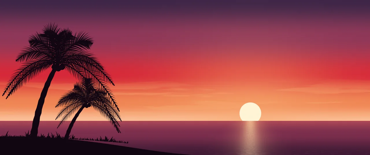 Red Palm Tree Sunset ultrawide wallpaper, 3440 × 1440