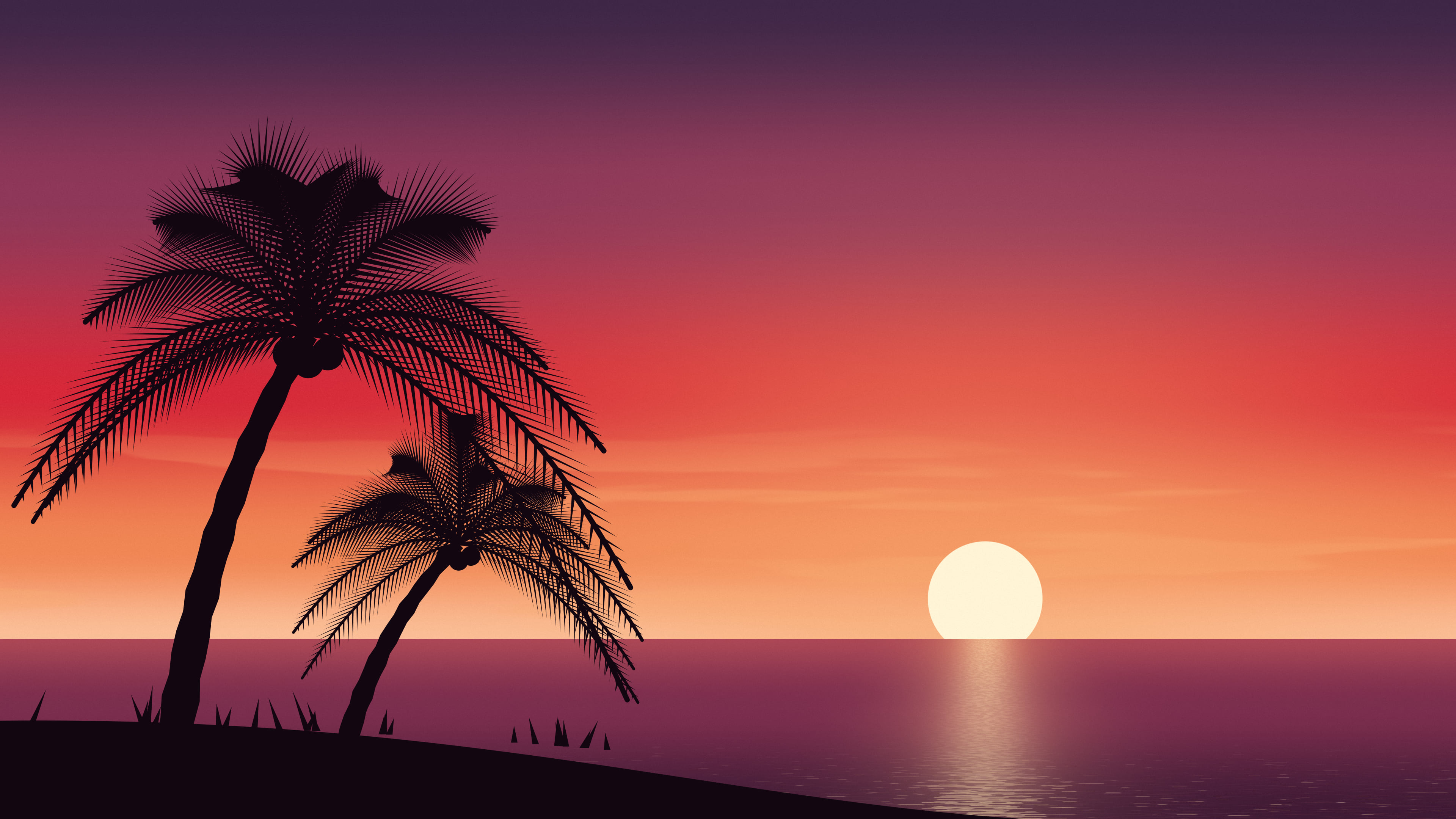 Red Palm Tree Sunset desktop wallpaper in 4K
