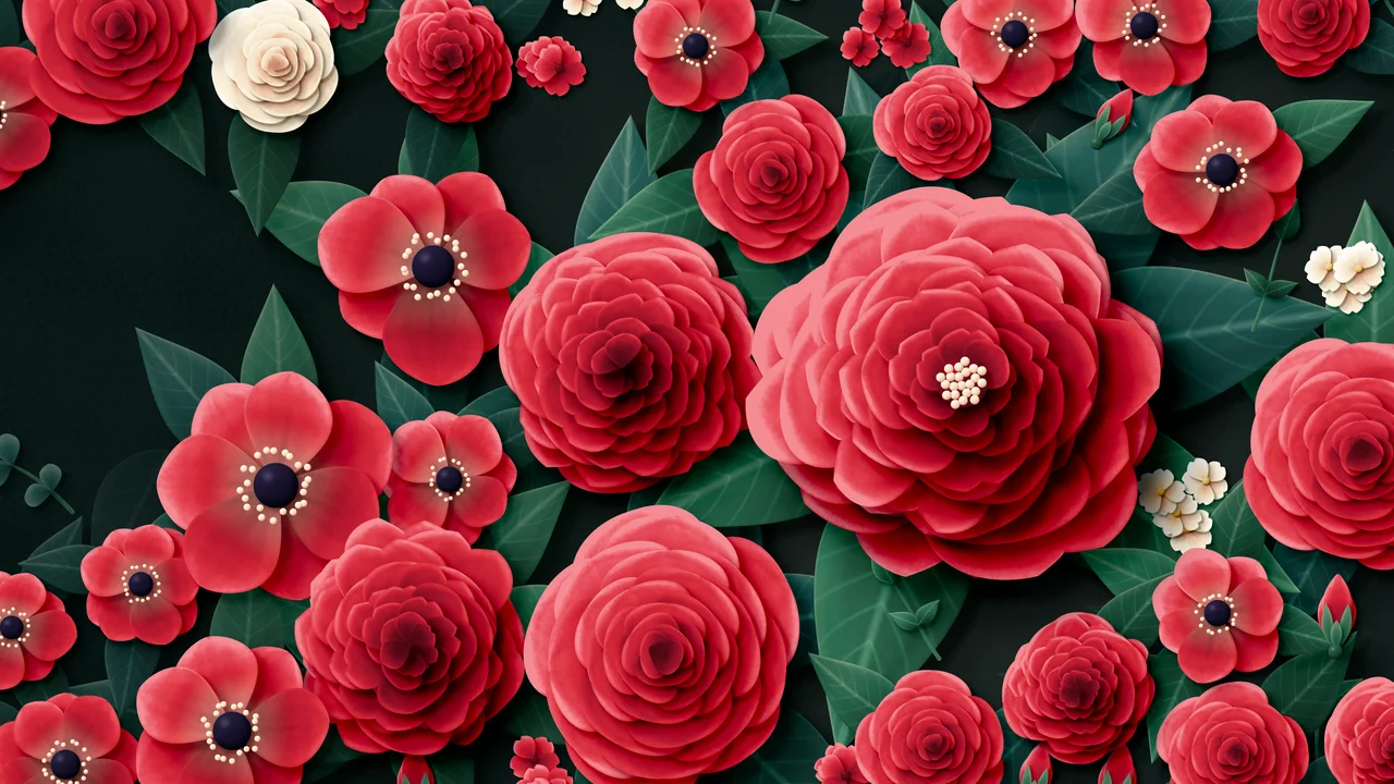 Red Paper Flower Garden desktop wallpaper in 4K